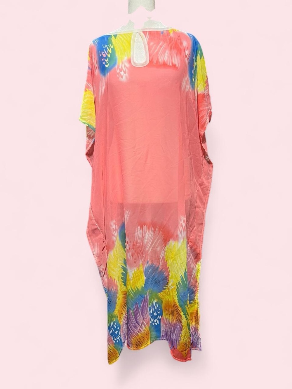 One Size Coral Multi-Color Boho Maxi Dress